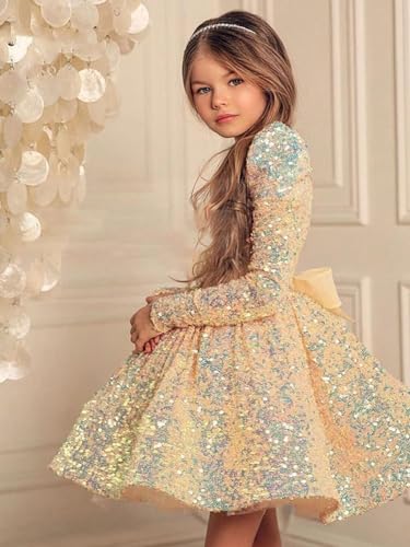 GZCYL Short Pageant Dresses for Girls Sequins Long Sleeves Puffy Kids Toddler Pageant Ball Gowns2