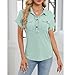 bawilom Short Sleeve Tshirts for Women Summer Button V Neck Tops Loose Fit Casual Basic Tee Fashion Business Work Blouse Mint Green
