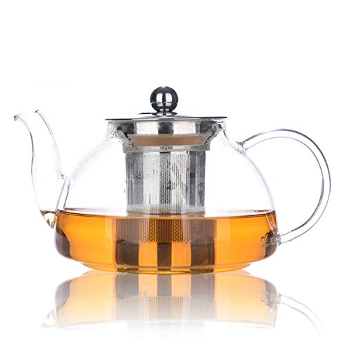 Tea Pot 800ml/28oz, Heat Resistant Glass Teapot with Removable Infuser, Loose Leaf Tea Pots, Microwavable and Stovetop Safe