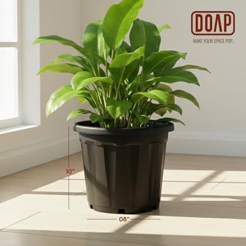 Image of DOAP UV Protected 12 Inch Plastic Garden Large Flower Pots, Terracotta Color, Pack of 7, Indoor & Outdoor Balcony Planter, 12x10 Inch Gamla, Weather Proof, Non-Fading, Lightweight (7, Black)