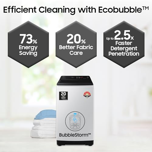 Image of Samsung 7 kg, 5 star, Eco Bubble Technology with Super Speed, Soft Closing Door, Fully-Automatic Top Load Washing Machine (WA70BG4545BGTL, Light Gray)