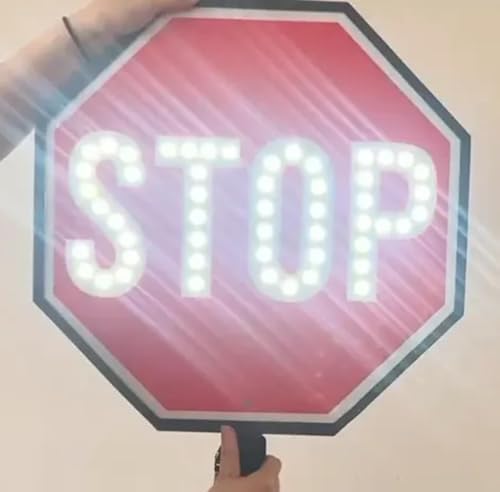 Double-Sided Handheld Stop-Slow Traffic Sign with Reflective Surface, Rechargeable LED Light, Steady/Flashing Modes for Enhanced Road Safety