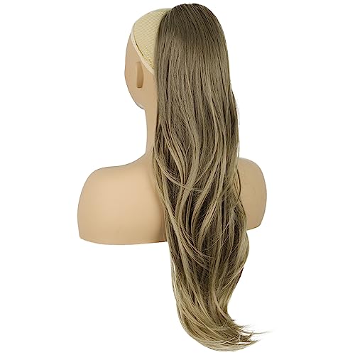 PORSMEER Ponytail Extension,Drawstring Ponytail Hair Extensions Ombre Brown 26 Inch Long Natural Straight Wavy End Synthetic Hairpiece for Women Girls Daily Use/Party - Image 4