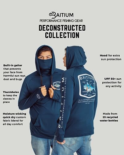 Fishing Shirts for Men,UPF50 Hooded Long Sleeve with Gaiter, Sun Protection Dry Fit Apparel, Face Mask, Fishing Clothes3