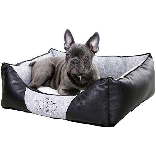 Kerbl Pet Kuschelbett Chiara 55x45x18cm, grau/schwarz mit Strasskrone