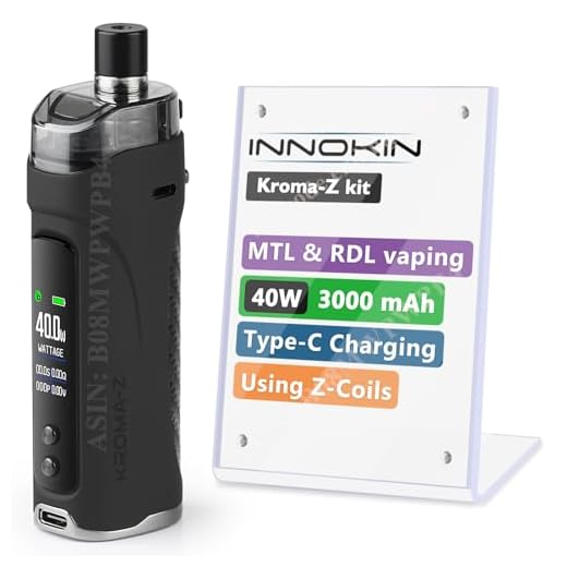 Innokin Kroma-Z Pod Mod, E Cigarette Vape Starter Kit 40W 3000mAh Electronic Vaporizer with Z-Coils, 2ml Tank Airflow Control Vaping, LCD Screen Auto-Wattage USB Type-C Fast Charge, No Nicotine, Black