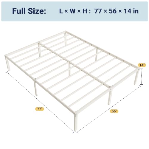 Image of Allewie Full Size Bed Frame, 14 inch Metal Platform Beds with Storage Space, No Box Spring Needed and Easy Assembly, Beige
