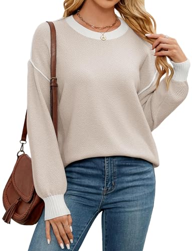 Image of WEACZZY Women Crew Neck Long Sleeve Ribbed Knit Side Slit Pullover Sweaters