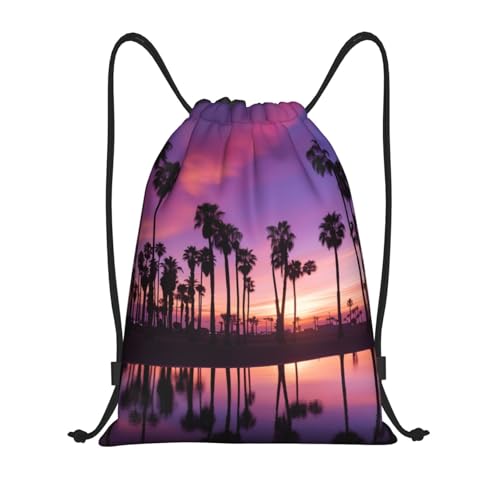 Purple Sunset print Drawstring Bag Sack Gym Bag Ditty Bag for Gym Traveling, Hiking, Yoga, Shopping for Adult