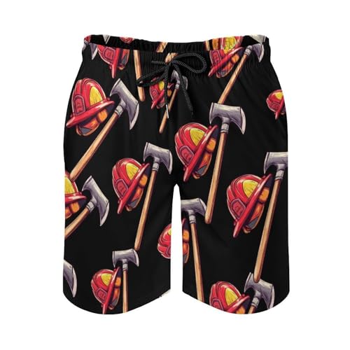 Firefighter Fireman Firefighting Men's Swim Trunks Quick Dry Board Shorts Hawaiian Beach Shorts With Pocket4