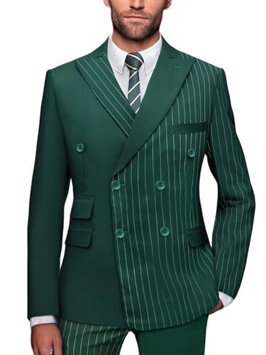 i·FineLong Men's Pinstripe 2 Piece Suit Set Double-Breasted Tuxedo Suit Jacket Pants，for Men Party Wedding & Business