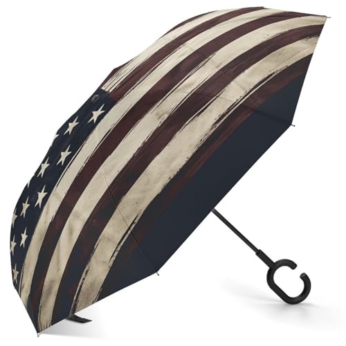 Parapluie inversé automatique coupe-vent avec protection UV et soleil motif USA