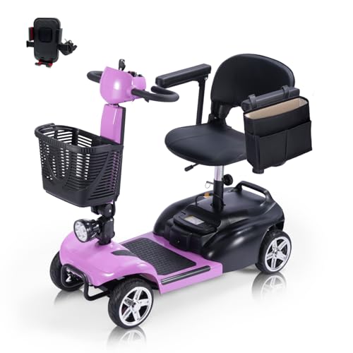 Image of 4 Wheel Mobility Scooter, Electric Scooter with Seat,Lightweight Mobility Scooter with Removable Battery. 6 MPH High Speed 265 lbs Capacity, Foldable Design (Purple)
