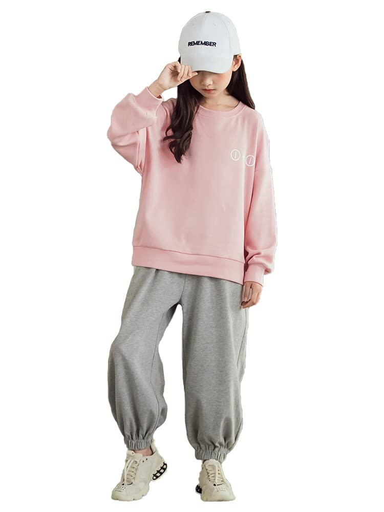 Juego de 2 chándales para niña, sudadera y pantalones, ropa para correr, juego de ropa para niños, Rosa., 164/170 cm