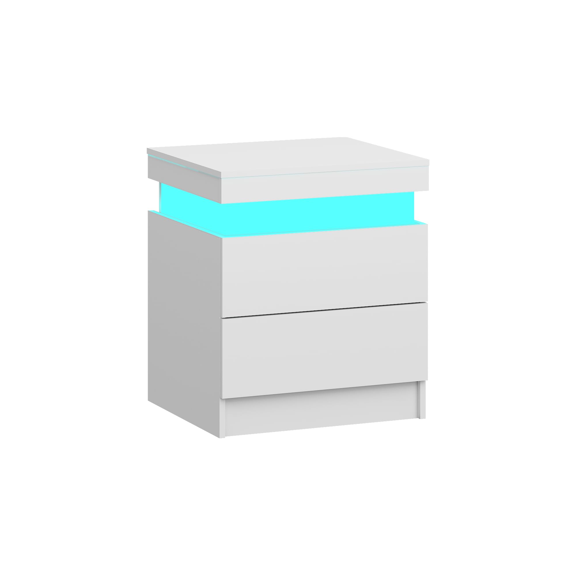 Panana Modern Bedside Table with 2/3 Drawers and Sliding Top, RGB LED Side Table Nightstand with Charging Station Chest of Drawers for Bedroom Living Room Home Furniture (White, 2 Drawers)