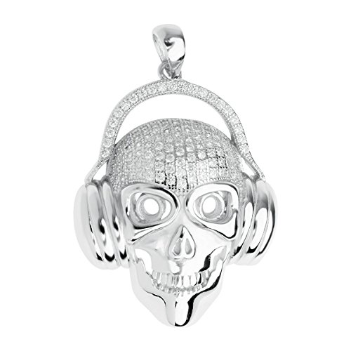 Preisvergleich Produktbild Premium Bling - 925 Sterling Silber SKULL DJ Anhänger