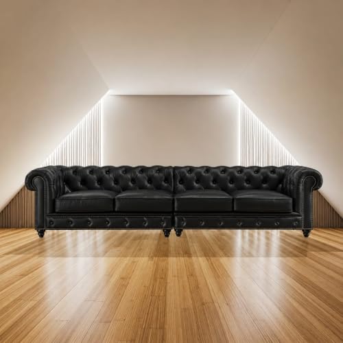 Image of Modern Classic Design Leatherette Luxury Chester Sofa Set with Button Tufted, Sofa for Living Room Home, Office, Living Room Set, Hotle and Lobby (Black, 4 Seater Sofa)