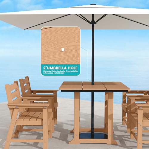 Image of 5-Piece Dining Set, HDPE Table & 4 Chairs,Cedar