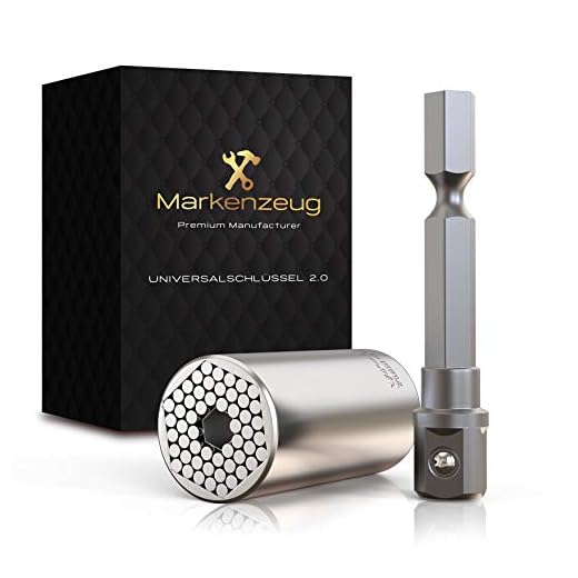 MARKENZEUG® L'ORIGINAL Premium Clé universelle [Set de 2] I Concept amélioré 2021 I Clé à douille universelle I Écrou multi-fonction I Outil manuel de réparation 7-19 mm avec adaptateur