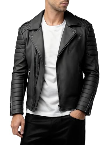 Crone Naik Herren Lederjacke Echtleder Biker Jacke mit Reverskragen (M,