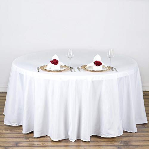 BalsaCircle 108 inch White Round Polyester Tablecloth Fabric Table Cover Linens for Wedding Party Banquet Reception Events Kitchen Dining