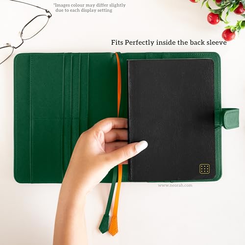Image of NEORAH - B6 Notebook SLEEVE with SNAP Button + Dotgrid JOURNAL | Faux Leather Sleeve + Penloop | 2 Front 1 Back compartment | 6 Card Slots -DARK GREEN