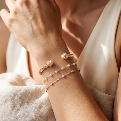 Image of Fettero Gold Cuff Bangle Bracelets for Women - 14K Plated Adjustable Open Cuff Gold Bangles Charm Elegant Twisted Cable Bangle Friendship Bracelets Lightweight Bracelet for Dainty Jewelry