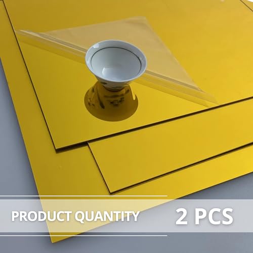 Image of Pack of 4 Acrylic Mirror Sheet 12x12'' - Gold Adhesive Acrylic Mirror Sheets 1 /8'' Thickness Cast Plexiglass with Film Masking for Design DIY Craft