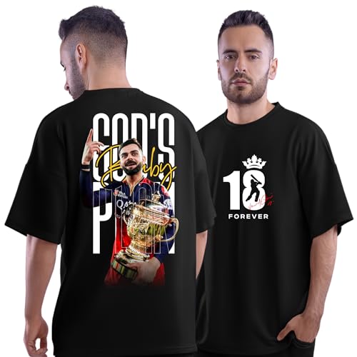 Image of DUDEME Oversized Virat T Shirt | Black Virat Kohli Tshirt Sports Wear | Stylish Oversized 100% Cotton Sports Tshirt for Men & Women