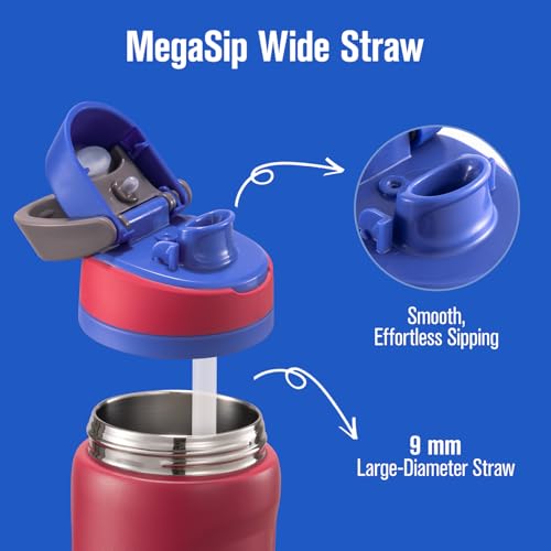 Image of Coolflask MegaSip Stainless Steel Water Bottles 40 oz with Straw, Insulated Water Bottle Leak-Proof, 24+ Hours Cold, BPA-Free Dishwasher Safe, Water Flask for Sports Gym Work Office, Crimson Cobalt