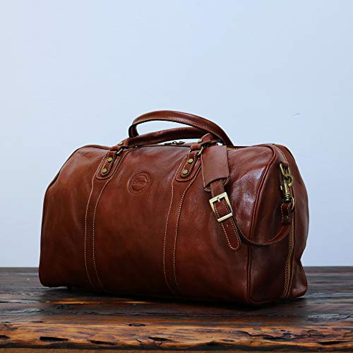 Cenzo Duffle Vecchio Brown Italian Leather Weekender Travel Bag
