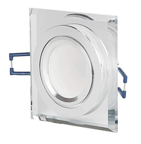 Foco LED empotrable de cristal, rectangular, transparente, 6,5 W, blanco neutro, 230 V, intensidad regulable, orientable, plano como lámpara de techo, foco empotrable, 75-80 mm de orificio