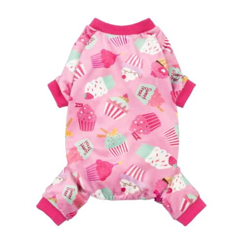 Image of Fitwarm Cupcake Dog Pajamas, Birthday Outfit for Small Dogs Girl, Cozy Pet Onesie with Feet, Pink, Medium