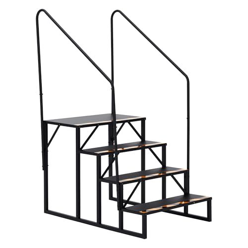 Wohnmobil-Treppe mit beidseitigem Handlauf – 4 Stufen, rutschfest, 300 kg Tragkraft, tragbare Außentreppe für Wohnwagen, Camper, Pool, Wirbel, Veranda – stabile RV Step Stairs – Bilateral 4th order