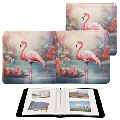 ALAZA Álbum de Fotos Flamingo Flowers in The Lake con cubierta de cuero PU, 3 anillos, para bodas, familia y viajes miniatura 2