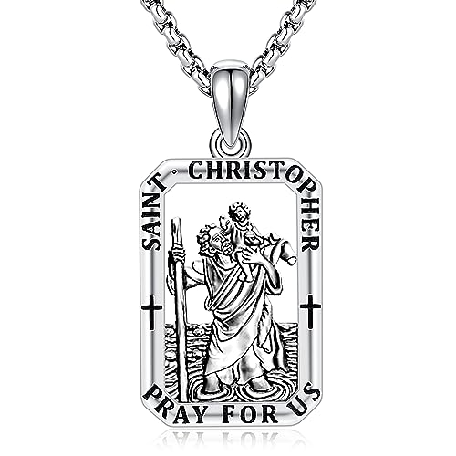 Collier St Christophe homme argent antique idée cadeau bijoux fête des pères