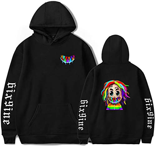Silver Basic Musica Rapper 6ix9ine Felpa con Cappuccio con Squalo Arcobaleno 69 Merchandising Bambino Hoodie,Nero 69 Tekashi-2,M