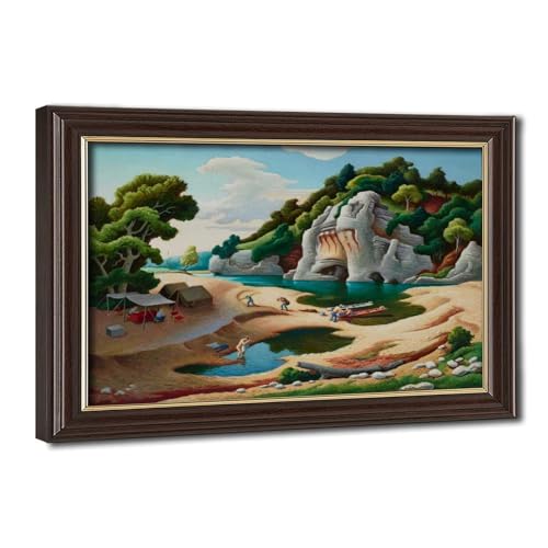 Impression sur toile Fishermens Camp par Thomas Hart Benton - Déco murale bureau cadre 61x91 cm