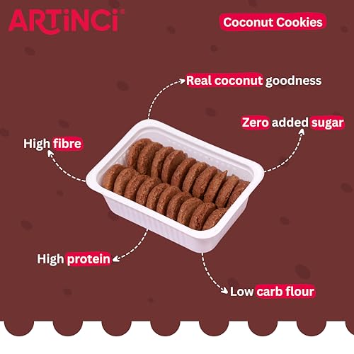 Image of Artinci Coconut Cookies (185g x Pack of 3), Sugar Free Biscuits for Diabetic Patients, No Maida, No Palm Oil, Keto Friendly & Low Carb Digestive Biscuits, Healthy Snacks, As Seen on Shark Tank India