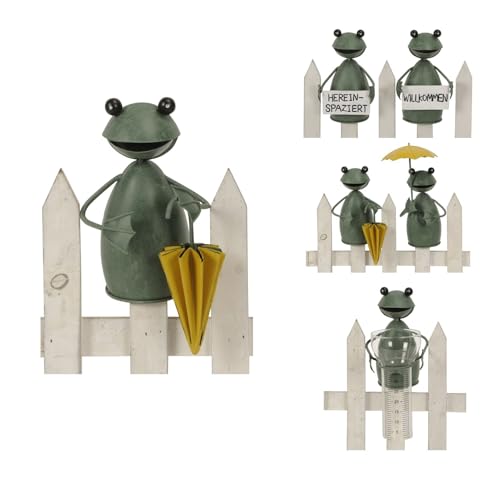 NETPROSHOP Zaunfigur Frosch Zaunhocker Frösche oder Regenmesser Metall Höhe ca. 16-20 cm, Auswahl:Schirm zu