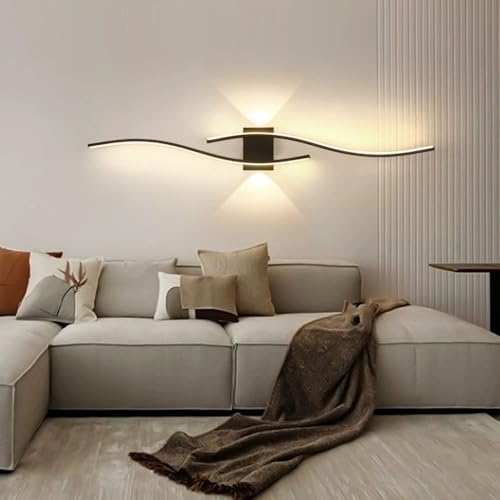 Aplique Pared interior LED moderna, Negro, Luz cálida 3000K, 35W, Longitud 100 cm, Apliques pared dormitorio Grande y de aluminio, Adecuada para sala de estar, dormitorio, cama, pasillo, escaleras (