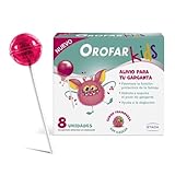 OROFAR Kids Alivia y calma el picor de garganta, laringe y cuerdas vocales, 8 piruletas sabor frambuesa, sin azúcar, para niños +3 años y adultos