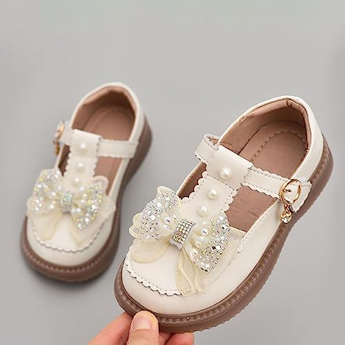 Girls' Lace Bow Rhinestone Closed Toe Sandals Soft Bottom Casual Shoes Non Slip Suitable with Little Girl Flip Flops (White, 32)2