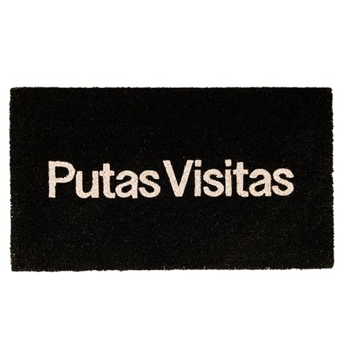 Fisura – Felpudo Original “Putas Visitas” de Coco con Base Antideslizante de PVC. Felpudo Entrada casa. Pintado a Mano. Medidas: 70 cm x 40 cm x1,5 cm.
