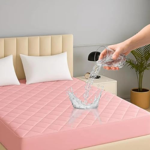 Image of TAG 24 Waterproof Cotton Quilted Mattress Protector Single Size Breathable Hypoallergenic Noiseless Ultra Soft Fitted Bed Cover with Elastic Skirting 78x36 inch (78x36 inch | 6.5x3 ft, Pink)