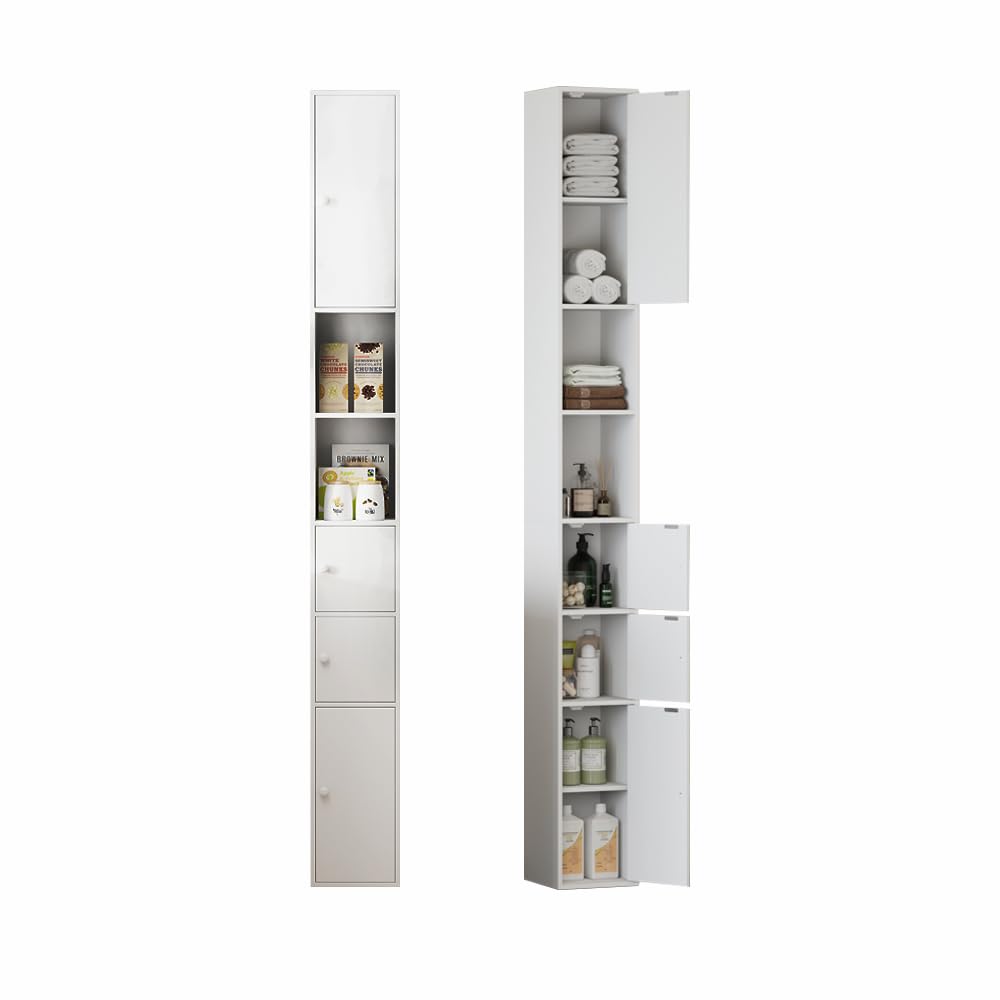 Rainbow Tree White Corner Cabinet 2-Tier Shelves & 4 Doors, Bathroom Corner Storage Cabinet, Cupboard Sideboard for Living Room, Tall & Slim Floor Cabinet (White 4 Door 2-Tier Shelf:20×20×180cm)