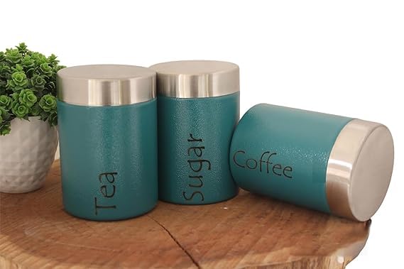 Image of Tea Sugar Containers Set of 2 - Steel Container for Storage - Tea Sugar Jar (Tea Sugar Coffee (Blue))