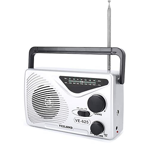 VEILOND AM FM Portable Radio Player, Best Reception and Longest Lasting, AC Powered or Battery Operated Vintage AM FM Compact Transistor Radio (Sliver)