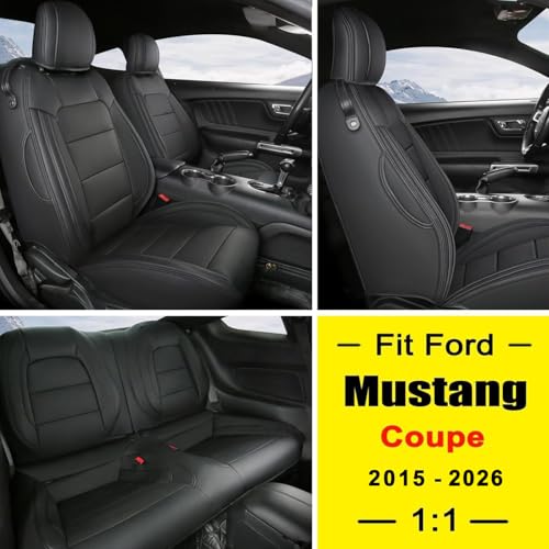 Image of GIANT PANDA Customized Full Set Car Seat Covers Fit Ford Mustang Coupe Hardtop 2015 2016 2017 2018 2019 2020 2021 2022 2023 2024 2025 2026- (Black)