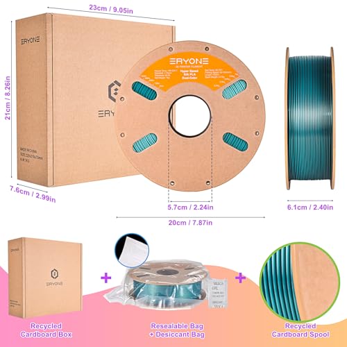 Image of ERYONE Silk Filament PLA+ 1.75mm Shiny 3D Printer Filament, Multicolor PLA 2 in 1, 1kg (2.2LBS) /Spool, HS Silk Dual Color Emerald Green & Black